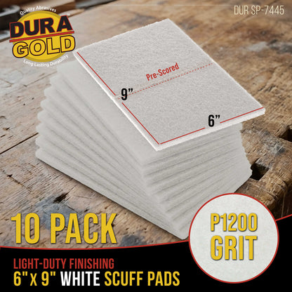 Premium 6" x 9" White Light Duty Scuff Pads, Box of 10 - Scuffing Cleaning Cleansing Surfaces, Preparation, Automotive Woodworking Household