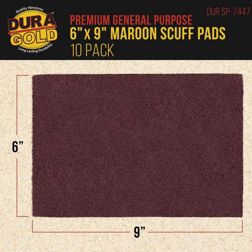 Dura-Gold Premium 6" x 9" Maroon General Purpose Scuff Pads, Box of 10 - Scuffing, Sanding, Surface Adhesion Preparation Paint Primer Auto Autobody