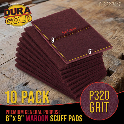 Premium 6" x 9" Maroon General Purpose Scuff Pads, Box of 10 - Scuffing, Sanding, Surface Adhesion Preparation Paint Primer Auto Autobody