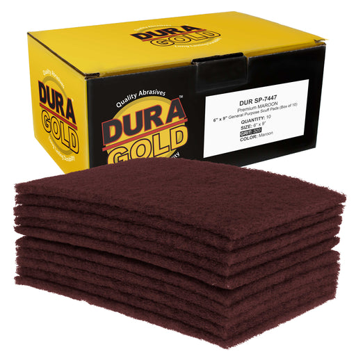 Dura-Gold Premium 6" x 9" Maroon General Purpose Scuff Pads, Box of 10 - Scuffing, Sanding, Surface Adhesion Preparation Paint Primer Auto Autobody