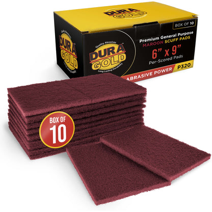 Premium 6" x 9" Maroon General Purpose Scuff Pads, Box of 10 - Scuffing, Sanding, Surface Adhesion Preparation Paint Primer Auto Autobody