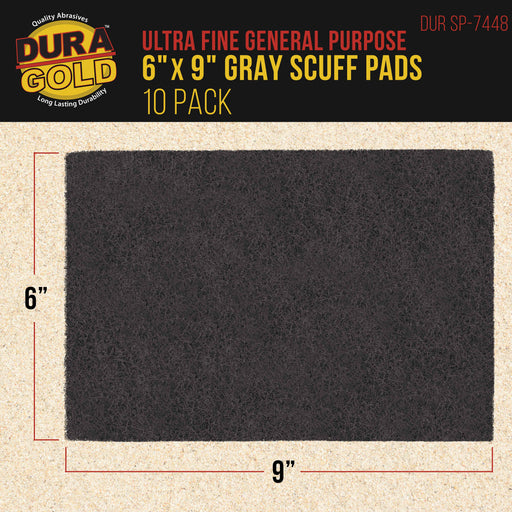 Dura-Gold Premium 6" x 9" Gray Ultra Fine Scuff Pads, Box of 10 - Final Scuffing Sanding, Cleaning, Paint Color Blend Surface Adhesion Paint Prep Auto