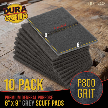 Dura-Gold Premium 6" x 9" Gray Ultra Fine Scuff Pads, Box of 10 - Final Scuffing Sanding, Cleaning, Paint Color Blend Surface Adhesion Paint Prep Auto