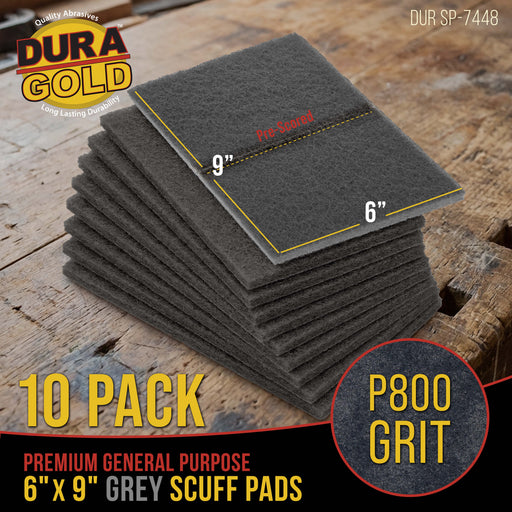 Dura-Gold Premium 6" x 9" Gray Ultra Fine Scuff Pads, Box of 10 - Final Scuffing Sanding, Cleaning, Paint Color Blend Surface Adhesion Paint Prep Auto
