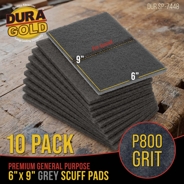 Dura-Gold Premium 6" x 9" Gray Ultra Fine Scuff Pads, Box of 10 - Final Scuffing Sanding, Cleaning, Paint Color Blend Surface Adhesion Paint Prep Auto
