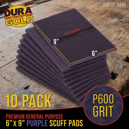 Premium 6" x 9" Purple Medium Fine Scuff Pads, Box of 10 - Scuffing, Sanding, Cleaning, Auto Paint Color Blend Surface Adhesion Preparation