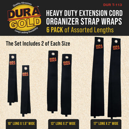 Heavy Duty Extension Cord Organizer Strap Wraps, 6 Pack - Storage Strap Holder for Cords, Hoses, Rope, Cables, Tools - Garage Wall Hanger