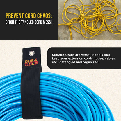 Heavy Duty Extension Cord Organizer Strap Wraps, 6 Pack - Storage Strap Holder for Cords, Hoses, Rope, Cables, Tools - Garage Wall Hanger