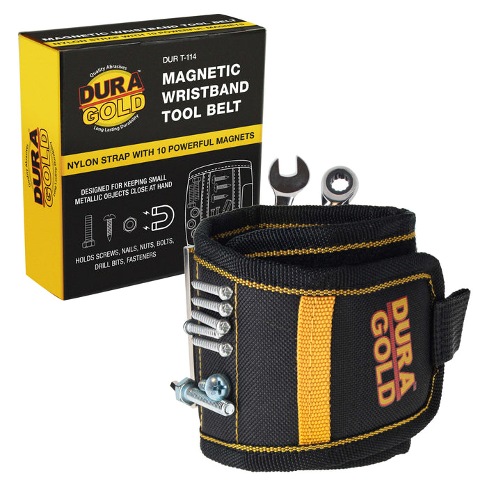Dura-Gold Magnetic Wristband Tool Belt - Nylon Wrist Strap, Powerful Magnets for Holding Fasteners, Screws, Nails, Nuts, Bolts, Drill Bits, DIY Gadget