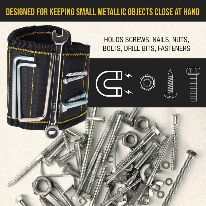 Dura-Gold Magnetic Wristband Tool Belt - Nylon Wrist Strap, Powerful Magnets for Holding Fasteners, Screws, Nails, Nuts, Bolts, Drill Bits, DIY Gadget