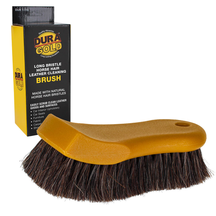 Dura-Gold Long Bristle Horse Hair Leather Cleaning Brush - Scrub Clean Car Interior Upholstery, Seats - Auto Detailing, Remove Stains