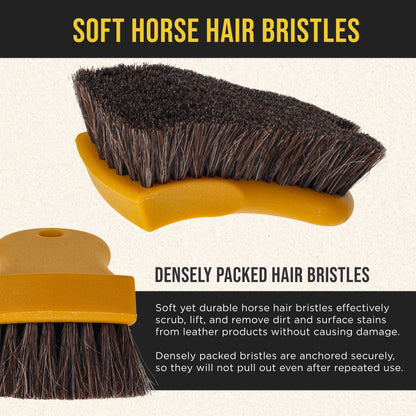 Long Bristle Horse Hair Leather Cleaning Brush - Scrub Clean Car Interior Upholstery, Seats - Auto Detailing, Remove Stains