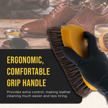 Long Bristle Horse Hair Leather Cleaning Brush - Scrub Clean Car Interior Upholstery, Seats - Auto Detailing, Remove Stains