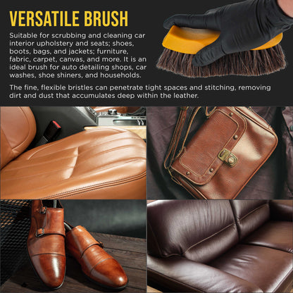 Long Bristle Horse Hair Leather Cleaning Brush - Scrub Clean Car Interior Upholstery, Seats - Auto Detailing, Remove Stains