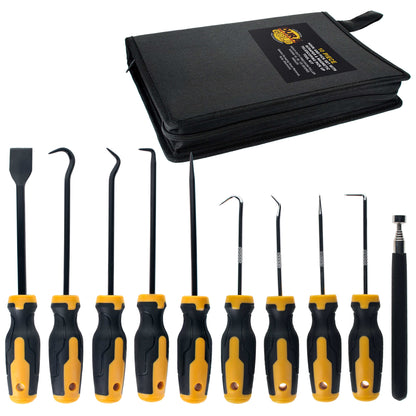 10-Piece Hook and Pick Set with Scraper & Magnetic Telescoping Pick Up Tool Kit - Precision Puller Hooks 45, 90, 135 Degree Angles