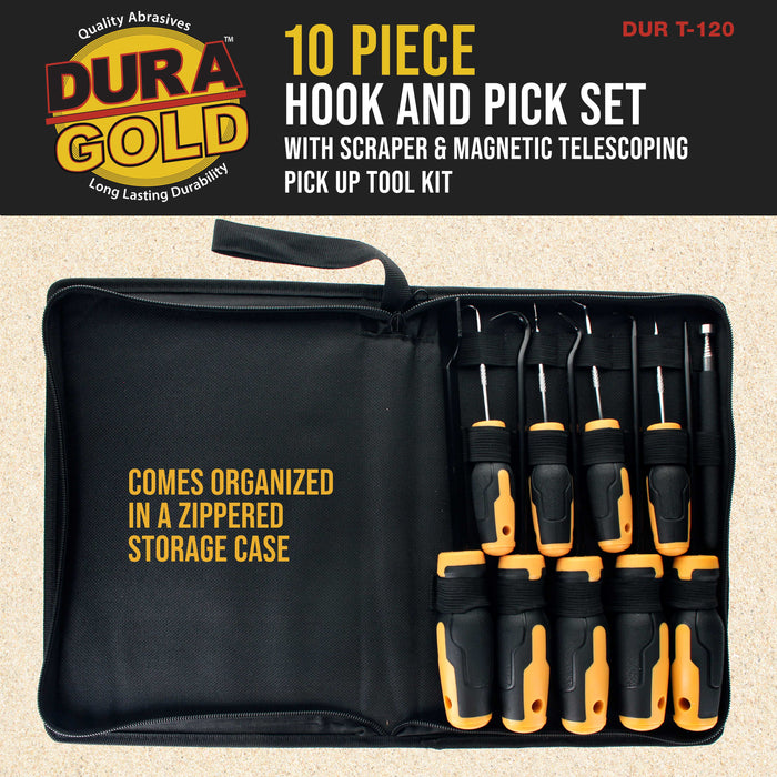 Dura-Gold 10-Piece Hook and Pick Set with Scraper & Magnetic Telescoping Pick Up Tool Kit - Precision Puller Hooks 45, 90, 135 Degree Angles
