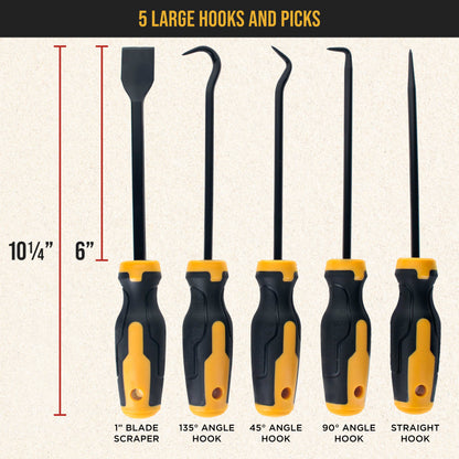 10-Piece Hook and Pick Set with Scraper & Magnetic Telescoping Pick Up Tool Kit - Precision Puller Hooks 45, 90, 135 Degree Angles