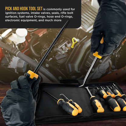 10-Piece Hook and Pick Set with Scraper & Magnetic Telescoping Pick Up Tool Kit - Precision Puller Hooks 45, 90, 135 Degree Angles