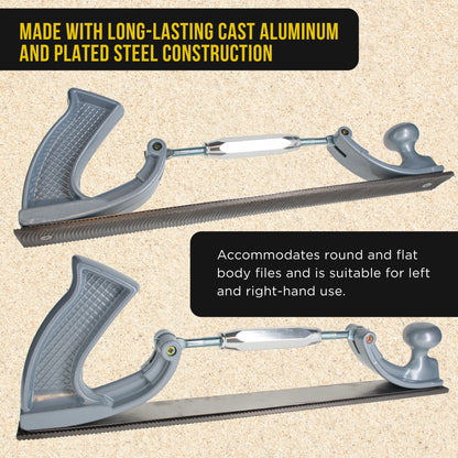 Adjustable Flexible Body File Holder with 14" Double-Sided Bastard File Blade, 9 Teeth Per Inch - Shape and File Contoured Surfaces