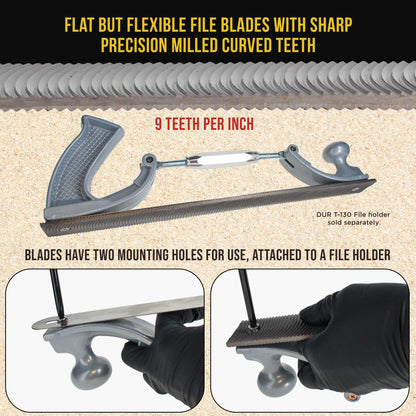 14" Flexible Flat Bastard File Blade, Double-Sided with 9 Teeth Per Inch, Pack of 2 - Mounting Holes for Adjustable Body File Holder