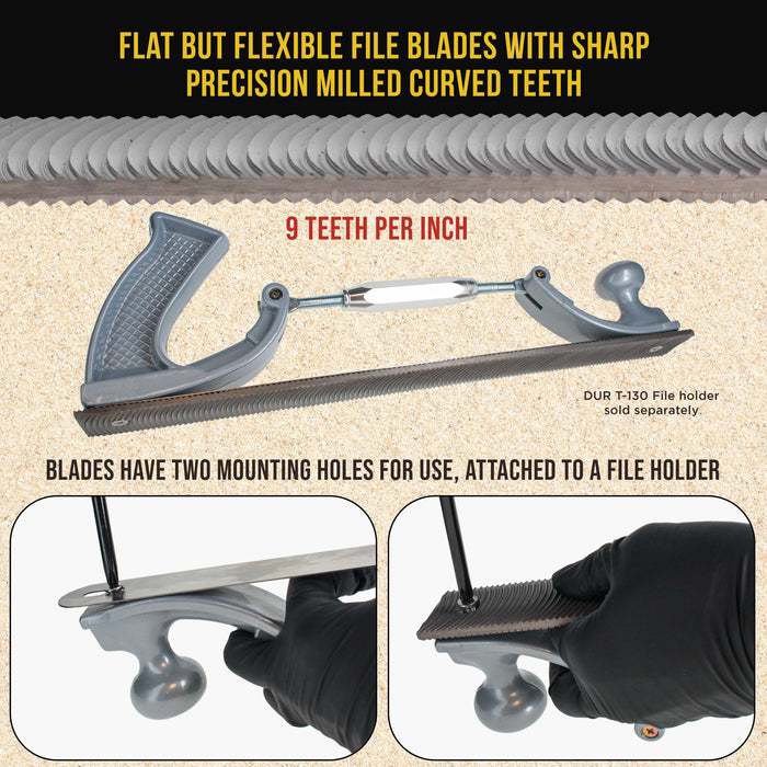 Dura-Gold 14" Flexible Flat Bastard File Blade, Double-Sided with 9 Teeth Per Inch, Pack of 2 - Mounting Holes for Adjustable Body File Holder