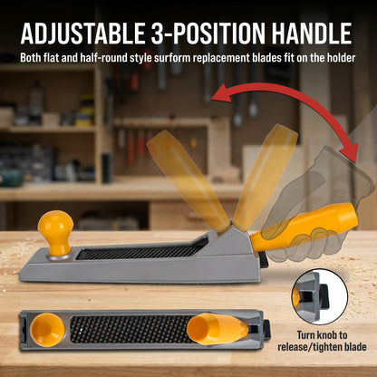 10" Shaver Blade Holder with Adjustable Handle and 2 Standard Cut Replacement Blades, 1/2 Round and Flat - Cheesegrater Hand Planer Tool