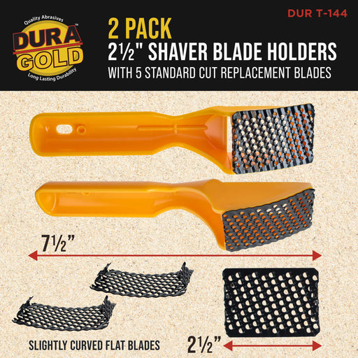 Dura-Gold 2-1/2" Shaver Blade Holder with Handles, Includes 5 Total Standard Cut Replacement Blades - Steel Rasp, Cheesegrater, Auto Body Filler