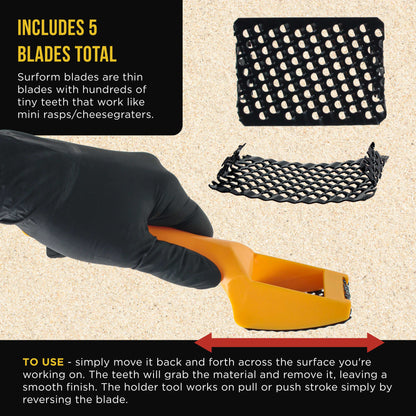 2-1/2" Shaver Blade Holder with Handles, Includes 5 Total Standard Cut Replacement Blades - Steel Rasp, Cheesegrater, Auto Body Filler
