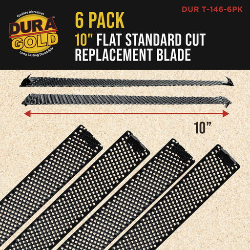 Dura-Gold 10-Inch Flat Standard Cut Replacement Blade, Pack of 6 - Steel Shaver Cheesegrater Rasp for Auto Body Filler, Car Dent Repairs