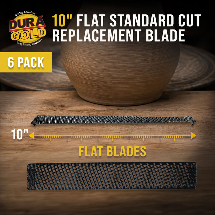 Dura-Gold 10-Inch Flat Standard Cut Replacement Blade, Pack of 6 - Steel Shaver Cheesegrater Rasp for Auto Body Filler, Car Dent Repairs