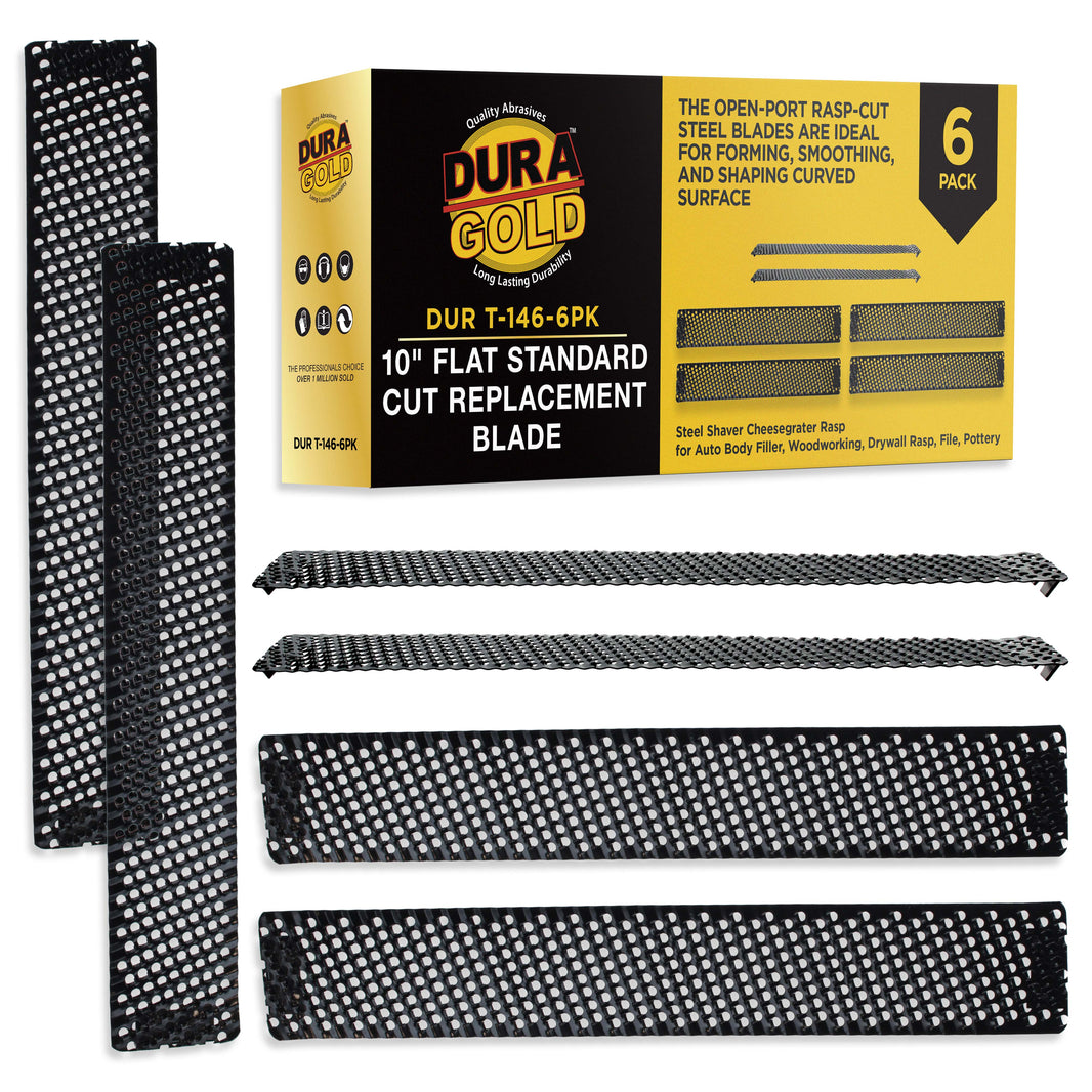 10-Inch Flat Standard Cut Replacement Blade, Pack of 6 - Steel Shaver Cheesegrater Rasp for Auto Body Filler, Car Dent Repairs