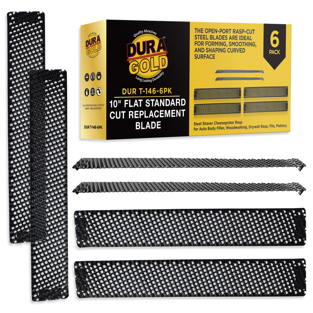 Dura-Gold 10-Inch Flat Standard Cut Replacement Blade, Pack of 6 - Steel Shaver Cheesegrater Rasp for Auto Body Filler, Car Dent Repairs