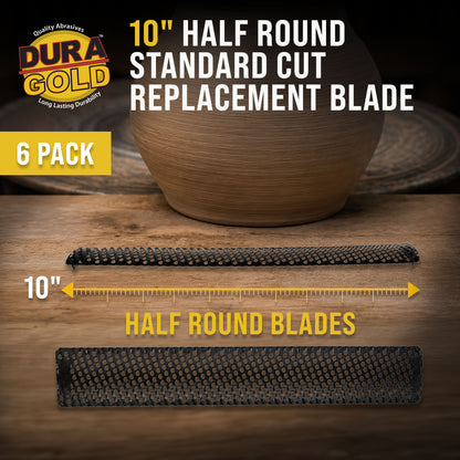 10-Inch Half Round Standard Cut Replacement Blade, Pack of 6 - Steel Shaver Cheesegrater Rasp for Auto Body Filler, Dent Repairs