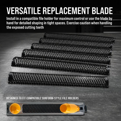 10-Inch Half Round Standard Cut Replacement Blade, Pack of 6 - Steel Shaver Cheesegrater Rasp for Auto Body Filler, Dent Repairs