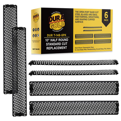 10-Inch Half Round Standard Cut Replacement Blade, Pack of 6 - Steel Shaver Cheesegrater Rasp for Auto Body Filler, Dent Repairs