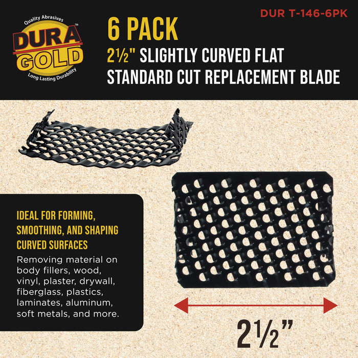 Dura-Gold 2-1/2" Flat Standard Cut Replacement Blade, Pack of 6 - Steel Shaver Rasp Block Plane, Cheesegrater, Auto Body Filler
