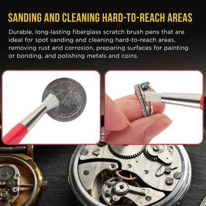 Fiberglass Spot Scratch Brush Pen Tool, Pack of 3 - Clean, Sand, Scuff Surfaces, Remove Rust & Corrosion, Prep Sanding Auto Paint Scratches