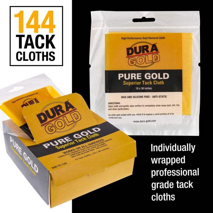 Dura-Gold - Pure Gold Superior Tack Cloths - Tack Rags (Case of 144) - Woodworking and Painters Professional Grade - Removes Dust, Cleans Surfaces