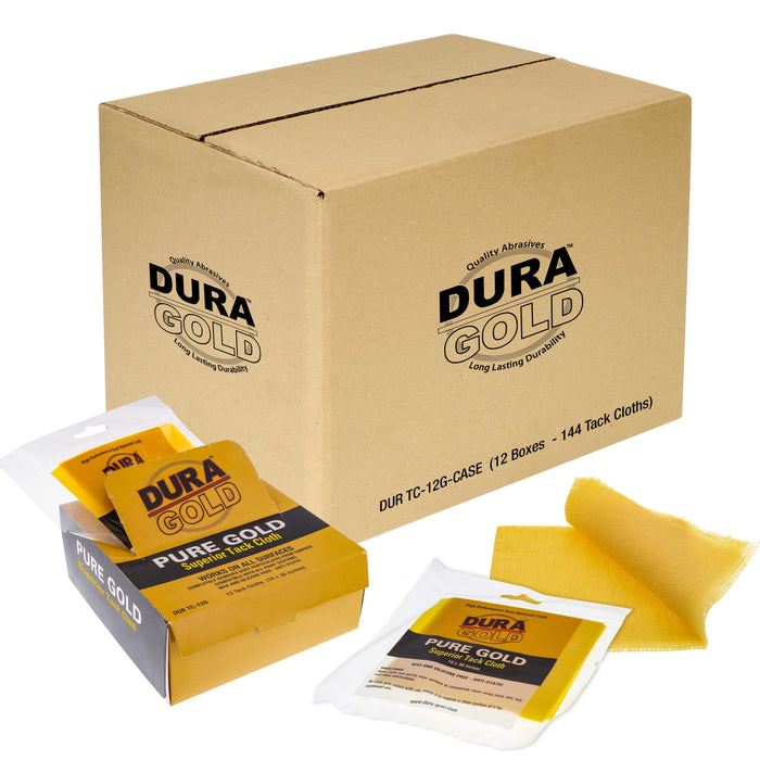 Dura-Gold - Pure Gold Superior Tack Cloths - Tack Rags (Case of 144) - Woodworking and Painters Professional Grade - Removes Dust, Cleans Surfaces