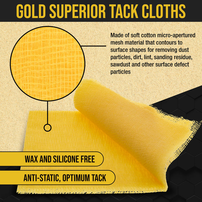 Pure Gold Superior Tack Cloths - (Box of 6) - Woodworker and Painters Grade - Compatible with Most Surfaces - Wax and Silicone Free and Anti-Static