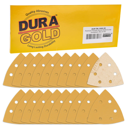 Triangle Mouse Sanding Sheets - 1000 Grit (Box of 20) - 6 Hole Pattern Hook & Loop Triangular Shaped Discs - Aluminum Oxide Sandpaper