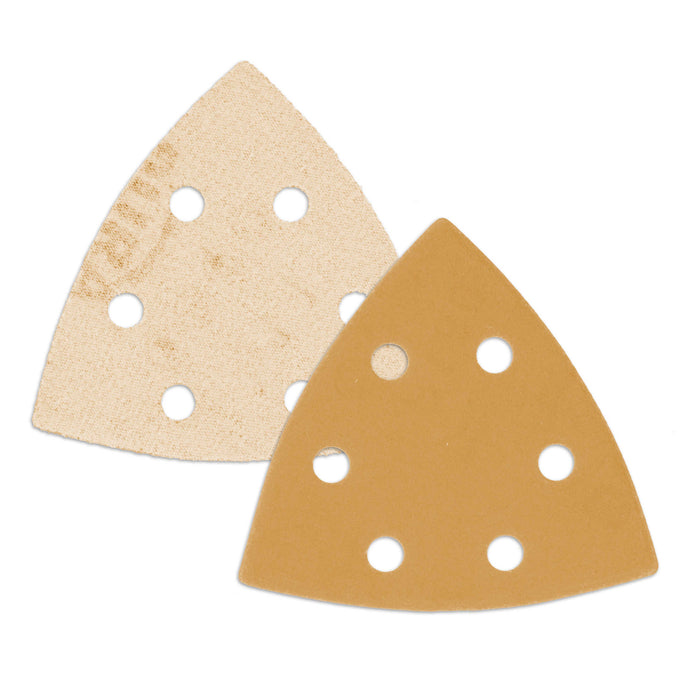 Triangle Mouse Sanding Sheets - 120 Grit (Box of 24) - 6 Hole Pattern Hook & Loop Triangular Shaped Discs - Aluminum Oxide Sandpaper