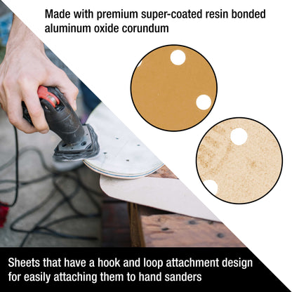 Triangle Mouse Sanding Sheets - 120 Grit (Box of 24) - 6 Hole Pattern Hook & Loop Triangular Shaped Discs - Aluminum Oxide Sandpaper