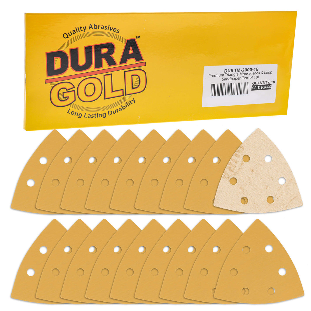 Triangle Mouse Sanding Sheets - 2000 Grit (Box of 18) - 6 Hole Pattern Hook & Loop Triangular Shaped Discs - Aluminum Oxide Sandpaper