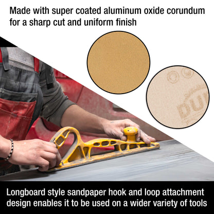 Premium 120 Grit Gold Longboard Continuous Sandpaper Roll, 2-3/4" Wide, 12 Yards Long, Hook & Loop Backing - Automotive, Woodworking Sanding