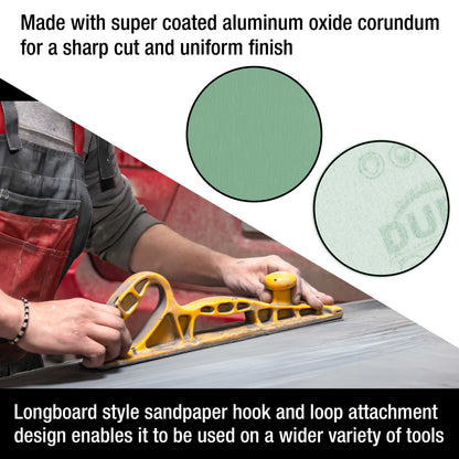 Premium 1500 Grit Green Film Longboard Continuous Sandpaper Roll, 2-3/4" Wide, 12 Yards Long, Hook & Loop Backing - Detailing, Color Sanding