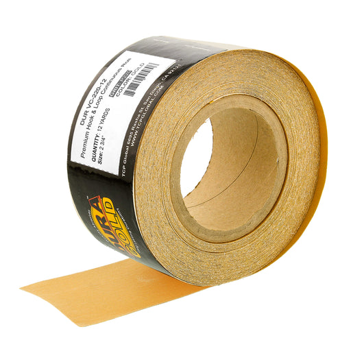 Dura-Gold Premium 220 Grit Gold Longboard Continuous Sandpaper Roll, 2-3/4" Wide, 12 Yards Long, Hook & Loop Backing - Automotive, Woodworking Sanding