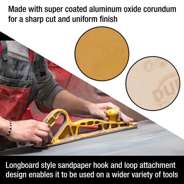 Dura-Gold Premium 220 Grit Gold Longboard Continuous Sandpaper Roll, 2-3/4" Wide, 12 Yards Long, Hook & Loop Backing - Automotive, Woodworking Sanding