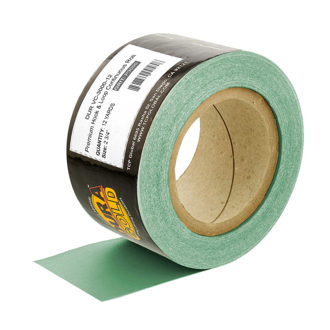 Premium 3000 Grit Green Film Longboard Continuous Sandpaper Roll, 2-3/4" Wide, 12 Yards Long, Hook & Loop Backing - Detailing, Color Sanding