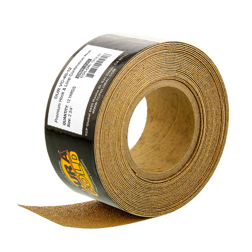 Dura-Gold Premium 40 Grit Gold Longboard Continuous Sandpaper Roll, 2-3/4" Wide, 12 Yards Long, Hook & Loop Backing - Automotive, Woodworking Sanding